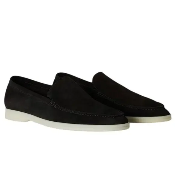 Loro Piana Men’s Black Suede Summer Walk Designer Loafers Size Eur 41/US 8